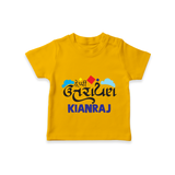 Happy Uttarayan | Customized T-Shirt with Name - CHROME YELLOW - 0-5 Months Old (Chest 17")