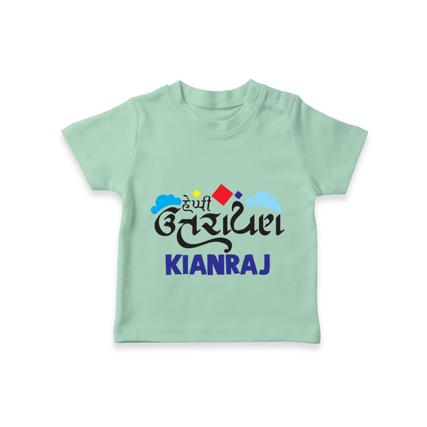 Happy Uttarayan | Customized T-Shirt with Name - MINT GREEN - 0-5 Months Old (Chest 17")