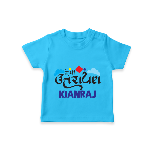 Happy Uttarayan | Customized T-Shirt with Name - SKY BLUE - 0-5 Months Old (Chest 17")