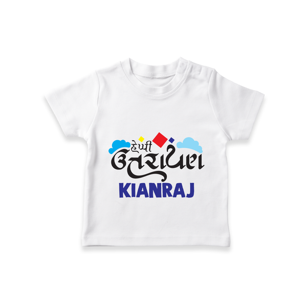 Happy Uttarayan | Customized T-Shirt with Name - WHITE - 0-5 Months Old (Chest 17")