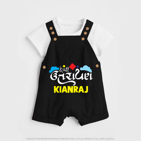 Happy Uttarayan | Customized Dungaree with Name - BLACK - 0 - 5 Months Old (Chest 18")