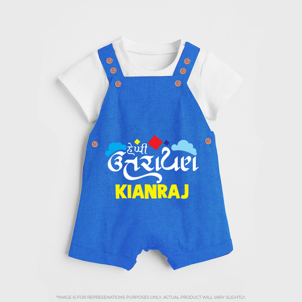Happy Uttarayan | Customized Dungaree with Name - COBALT BLUE - 0 - 5 Months Old (Chest 18")