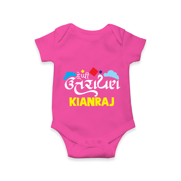 Happy Uttarayan | Customized Romper with Name - HOT PINK - New Born (Chest 14")