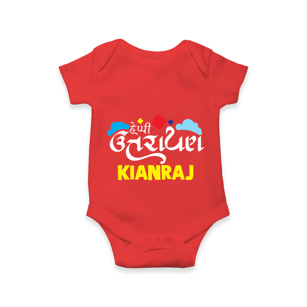 Happy Uttarayan | Customized Romper with Name - RED - New Born (Chest 14")