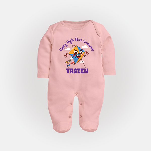 Flying High this sankranti | Customized FullBody Suit with Name - BABY PINK - New Born (Chest 7.5")
