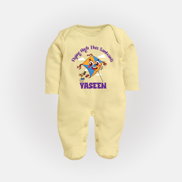 Flying High this sankranti | Customized FullBody Suit with Name - PASTEL YELLOW - New Born (Chest 7.5")