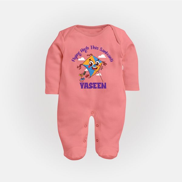 Flying High this sankranti | Customized FullBody Suit with Name - PEACH - New Born (Chest 7.5")