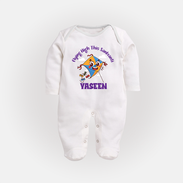 Flying High this sankranti | Customized FullBody Suit with Name - WHITE - New Born (Chest 7.5")