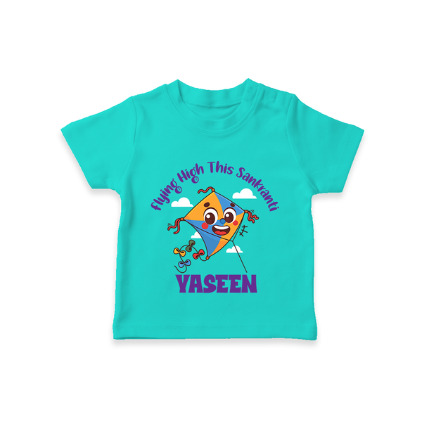 Flying High this sankranti | Customized T-Shirt with Name - TEAL - 0-5 Months Old (Chest 17")