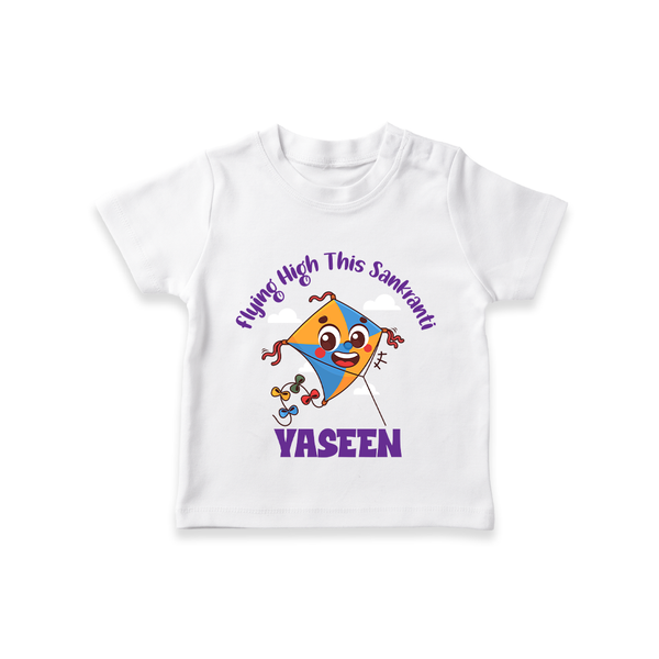 Flying High this sankranti | Customized T-Shirt with Name - WHITE - 0-5 Months Old (Chest 17")