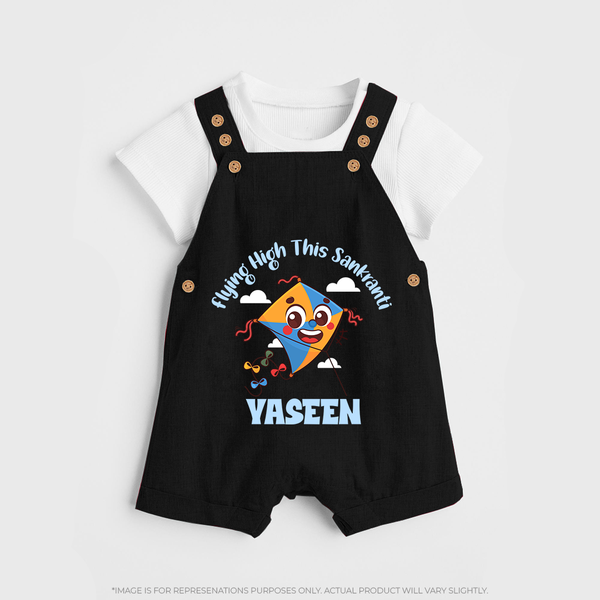 Flying High this sankranti | Customized Dungaree with Name - BLACK - 0 - 5 Months Old (Chest 18")