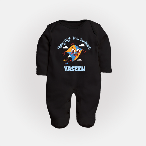 Flying High this sankranti | Customized FullBody Suit with Name - BLACK - New Born (Chest 7.5")