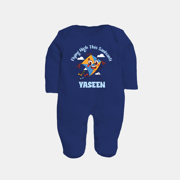 Flying High this sankranti | Customized FullBody Suit with Name - NAVY BLUE - New Born (Chest 7.5")