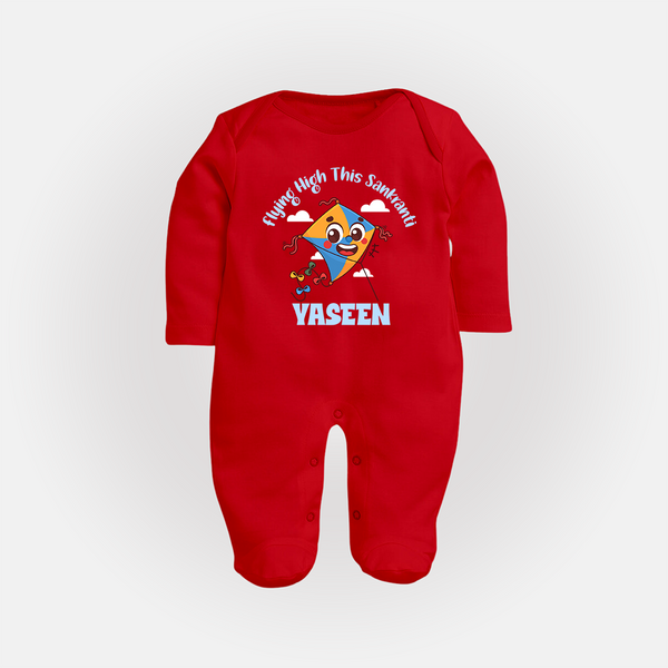 Flying High this sankranti | Customized FullBody Suit with Name - RED - New Born (Chest 7.5")