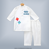 Happy Makar Sankranti | Customized Kurta with Name - WHITE - 3 - 6 Months Old (Chest 24", Kurta Length 14'', Waist 19", Pant Length 14")