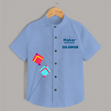 Happy Makar Sankranti | Customized Shirt with Name - SKY BLUE - 0 - 6 Months Old (Chest 23")