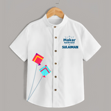 Happy Makar Sankranti | Customized Shirt with Name - WHITE - 0 - 6 Months Old (Chest 23")