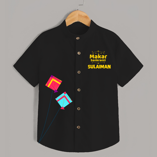 Happy Makar Sankranti | Customized Shirt with Name - BLACK - 0 - 6 Months Old (Chest 23")