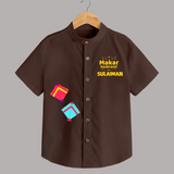 Happy Makar Sankranti | Customized Shirt with Name - CHOCOLATE BROWN - 0 - 6 Months Old (Chest 23")