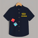 Happy Makar Sankranti | Customized Shirt with Name - NAVY BLUE - 0 - 6 Months Old (Chest 23")