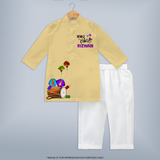 Makar Sankranti | Customized Kurta with Name - PASTEL YELLOW - 3 - 6 Months Old (Chest 24", Kurta Length 14'', Waist 19", Pant Length 14")