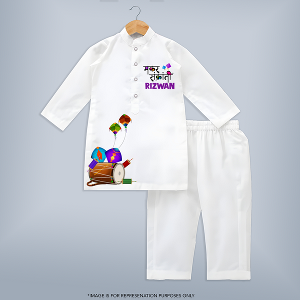 Makar Sankranti | Customized Kurta with Name - WHITE - 3 - 6 Months Old (Chest 24", Kurta Length 14'', Waist 19", Pant Length 14")