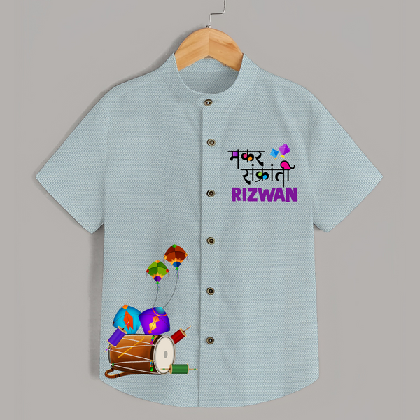 Makar Sankranti | Customized Shirt with Name - ARCTIC BLUE - 0 - 6 Months Old (Chest 23")