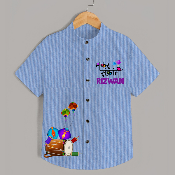 Makar Sankranti | Customized Shirt with Name - SKY BLUE - 0 - 6 Months Old (Chest 23")