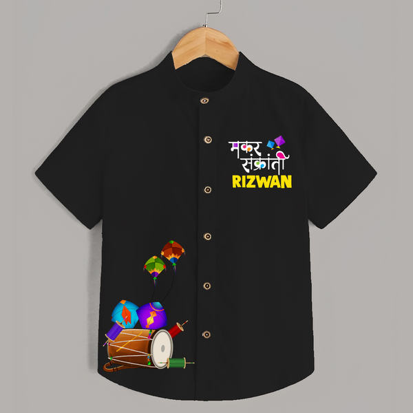 Makar Sankranti | Customized Shirt with Name - BLACK - 0 - 6 Months Old (Chest 23")
