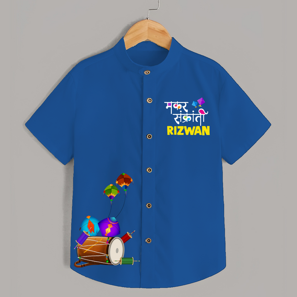 Makar Sankranti | Customized Shirt with Name - COBALT BLUE - 0 - 6 Months Old (Chest 23")