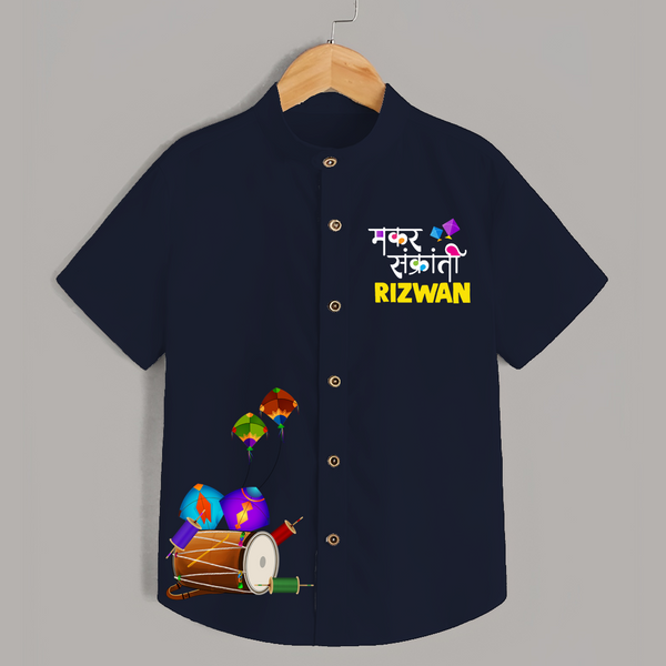 Makar Sankranti | Customized Shirt with Name - NAVY BLUE - 0 - 6 Months Old (Chest 23")