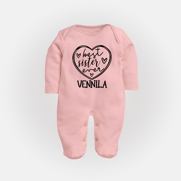 Best Sister Ever Sleep Suit/ Full Sleeve Bodysuit | Personalized Sleep Suit/ Full Sleeve Bodysuit for Your Best Sister - BABY PINK - New Born (Chest 7.5")
