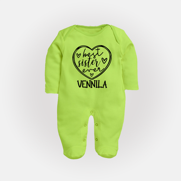 Best Sister Ever Sleep Suit/ Full Sleeve Bodysuit | Personalized Sleep Suit/ Full Sleeve Bodysuit for Your Best Sister - LIME GREEN - New Born (Chest 7.5")