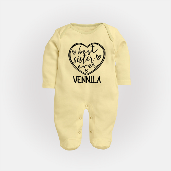 Best Sister Ever Sleep Suit/ Full Sleeve Bodysuit | Personalized Sleep Suit/ Full Sleeve Bodysuit for Your Best Sister - PASTEL YELLOW - New Born (Chest 7.5")