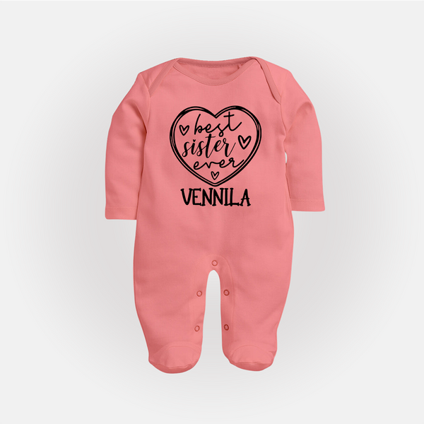 Best Sister Ever Sleep Suit/ Full Sleeve Bodysuit | Personalized Sleep Suit/ Full Sleeve Bodysuit for Your Best Sister - PEACH - New Born (Chest 7.5")