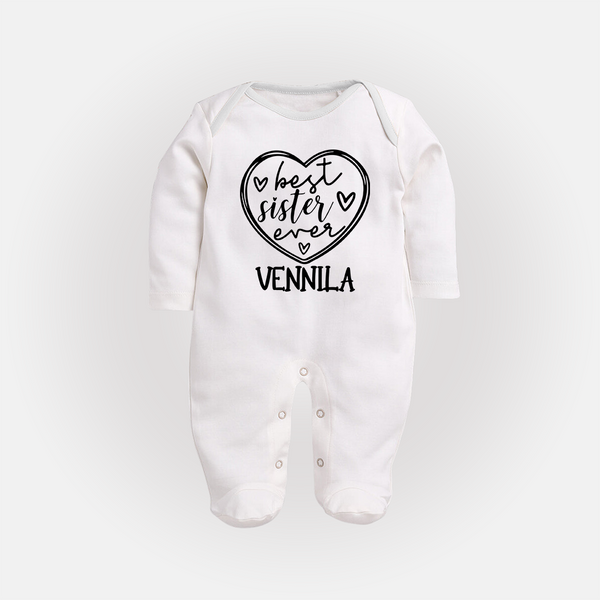 Best Sister Ever Sleep Suit/ Full Sleeve Bodysuit | Personalized Sleep Suit/ Full Sleeve Bodysuit for Your Best Sister - WHITE - New Born (Chest 7.5")