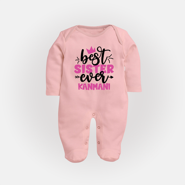 Best Sister Ever Sleep Suit/ Full Sleeve Bodysuit | Custom Sleep Suit/ Full Sleeve Bodysuit for the Ultimate Sister - BABY PINK - New Born (Chest 7.5")