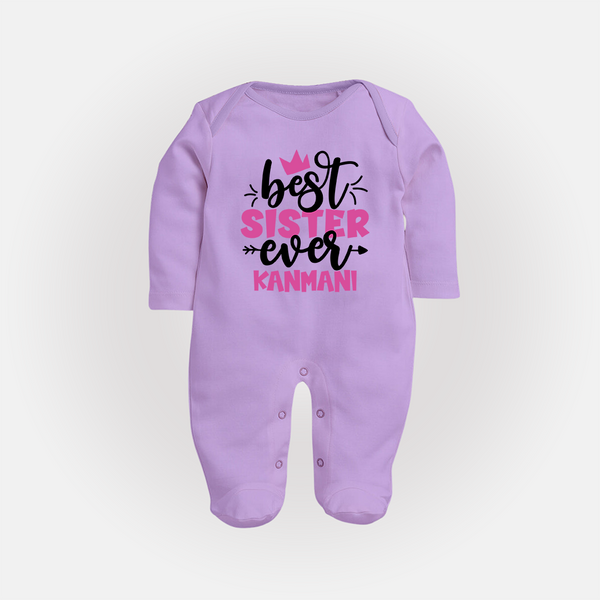 Best Sister Ever Sleep Suit/ Full Sleeve Bodysuit | Custom Sleep Suit/ Full Sleeve Bodysuit for the Ultimate Sister - LILAC - New Born (Chest 7.5")