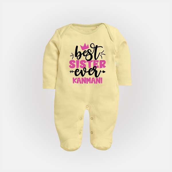 Best Sister Ever Sleep Suit/ Full Sleeve Bodysuit | Custom Sleep Suit/ Full Sleeve Bodysuit for the Ultimate Sister - PASTEL YELLOW - New Born (Chest 7.5")