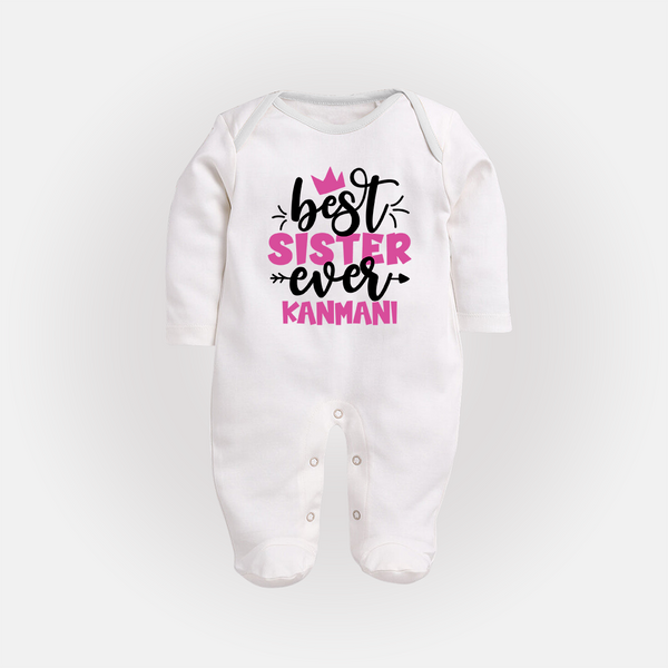 Best Sister Ever Sleep Suit/ Full Sleeve Bodysuit | Custom Sleep Suit/ Full Sleeve Bodysuit for the Ultimate Sister - WHITE - New Born (Chest 7.5")