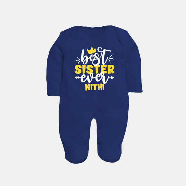 Best Sister Ever Sleep Suit/ Full Sleeve Bodysuit | Custom Sleep Suit/ Full Sleeve Bodysuit for the Ultimate Sister - NAVY BLUE - New Born (Chest 7.5")