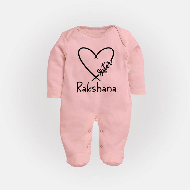 Sister Sleep Suit/ Full Sleeve Bodysuit | Cute and Personalized Sleep Suit/ Full Sleeve Bodysuit for Sisters - BABY PINK - New Born (Chest 7.5")