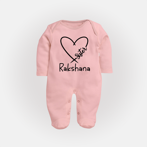 Sister Sleep Suit/ Full Sleeve Bodysuit | Cute and Personalized Sleep Suit/ Full Sleeve Bodysuit for Sisters - BABY PINK - New Born (Chest 7.5")