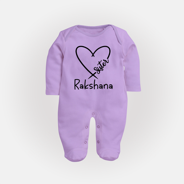 Sister Sleep Suit/ Full Sleeve Bodysuit | Cute and Personalized Sleep Suit/ Full Sleeve Bodysuit for Sisters - LILAC - New Born (Chest 7.5")