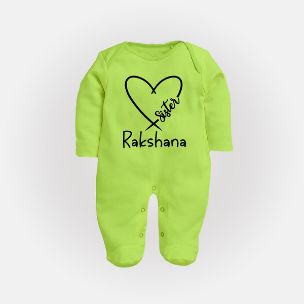 Sister Sleep Suit/ Full Sleeve Bodysuit | Cute and Personalized Sleep Suit/ Full Sleeve Bodysuit for Sisters - LIME GREEN - New Born (Chest 7.5")