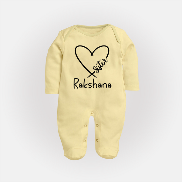 Sister Sleep Suit/ Full Sleeve Bodysuit | Cute and Personalized Sleep Suit/ Full Sleeve Bodysuit for Sisters - PASTEL YELLOW - New Born (Chest 7.5")