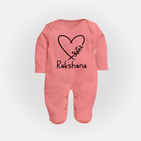 Sister Sleep Suit/ Full Sleeve Bodysuit | Cute and Personalized Sleep Suit/ Full Sleeve Bodysuit for Sisters - PEACH - New Born (Chest 7.5")