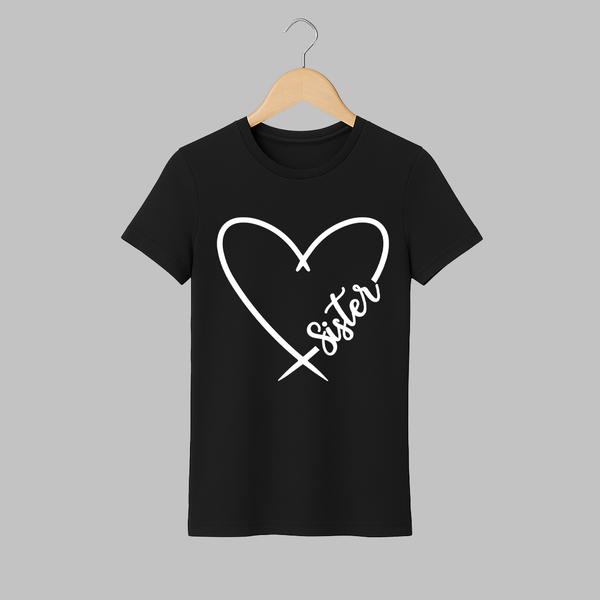 Sister Adult T-Shirt | Cute and Personalized Adult T-Shirt for Sisters - BLACK - S (Chest 19")