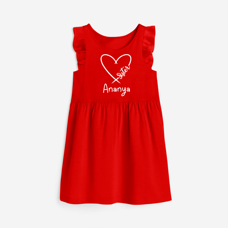Sister Frock | Cute and Personalized Frock for Sisters - RED - 1 - 2 Years Old (Chest 22" , Full Length 22")
