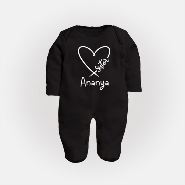 Sister Sleep Suit/ Full Sleeve Bodysuit | Cute and Personalized Sleep Suit/ Full Sleeve Bodysuit for Sisters - BLACK - New Born (Chest 7.5")